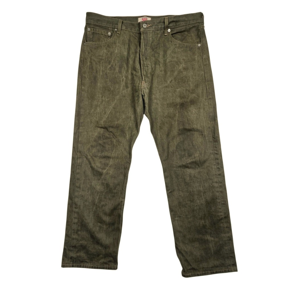 Levi's 501 Original Jeans Mens 38x30 Olive Green Raw Overdye Straight Leg Button